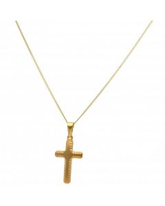 New 9ct Gold Diamond-Cut & Satin Finish Cross & 18" Necklace