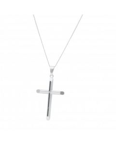 New Sterling Silver Diamond Cut Cross Pendant & Chain Necklace