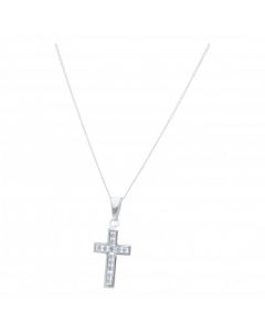 New Sterling Silver Cubic Zirconia Cross Pendant & Necklace