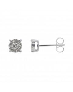 New 9ct White Gold 0.25ct Halo Cluster Stud Earrings