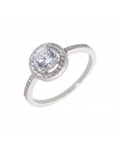 New Sterling Silver Cubic Zirconia Halo Style Solitaire Ring