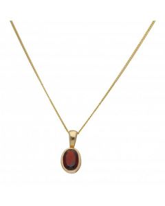 New 9ct Yellow Gold Oval Garnet Pendant & 18" Chain Necklace