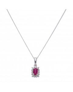 New 9ct White Gold Ruby & Diamond Pendant & 18" Necklace