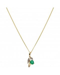 New 9ct Yellow Gold Diamond & Emerald Pendant & 18" Necklace