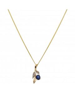 New 9ct Yellow Gold Diamond & Sapphire Pendant & 18" Necklace