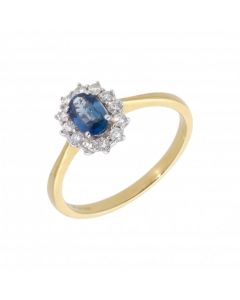 New 18ct Yellow Gold Sapphire & Diamond Oval Cluster Ring