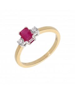 New 18ct Yellow Gold Ruby & Diamond Trilogy Ring