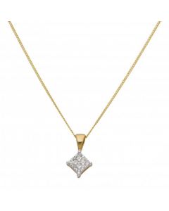 New 9ct Yellow Gold Diamond Cluster Pendant & 18" Necklace