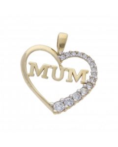 Pre-Owned 9ct Yellow Gold Cubic Zirconia Mum Heart Pendant