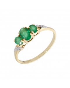 New 9ct Yellow Gold Emerald & Diamond Trilogy Dress Ring