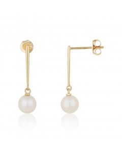 New 9ct Gold Fresh Water Cultured Pearl Long Drop Earrings