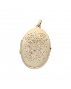 Pre-Owned 9ct Gold Patterned Oval Locket Pendant