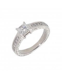 Pre-Owned 9ct White Gold Fancy Diamond Solitaire & Shoulder Ring