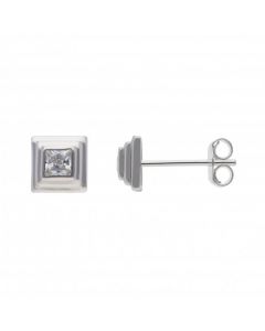 New Sterling Silver Cubic Zirconia Square Stud Earrings