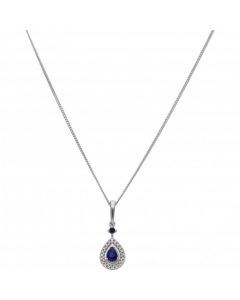 New 9ct White Gold Sapphire & Dimond Vintage Style 18" Chain