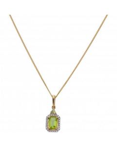 New 9ct Yellow Gold Peridot & Diamond Pendant & 18"  Necklace