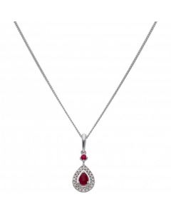 New 9ct White Gold Ruby & Diamond Vintage Style 18" Necklace
