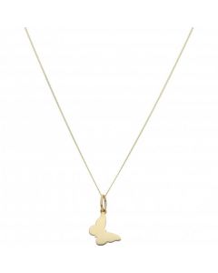 New 9ct Yellow Gold Butterfly Pendant & 18" Chain Necklace