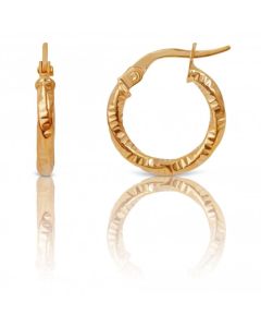 New 9ct Yellow Gold Small Diamond Cut Pattern Hoop Earrings