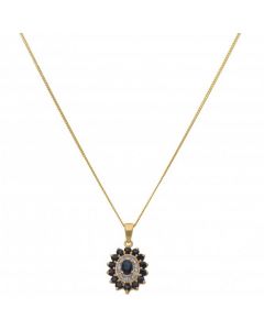 New 9ct Yellow Gold Sapphire & Diamond Oval Pendant & Necklace