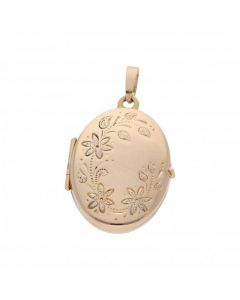Pre-Owned 9ct Gold Part Patterned Oval Locket Pendant