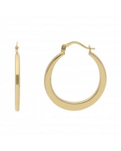 New 9ct Yellow Gold 24mm Flat Round Creole Hoop Earrings