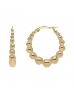 New 9ct Yellow Gold Oval Graduated Beaded Creole Hoops