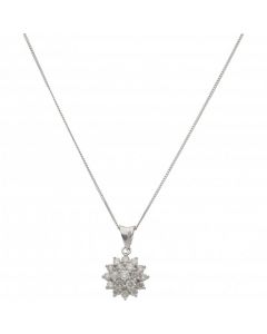 New 9ct White Dold 1.00ct Diamond Cluster Pendant & 18" Necklace