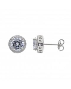 New Sterling Silver Cubic Zirconia Round Halo Stud Earrings