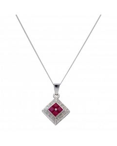 New 9ct White Gold Ruby & Diamond Pendant & 18" Chain Necklace