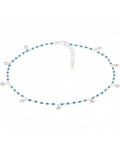 New Sterling Silver Turquise Enamel & Cubic Zirconia Anklet