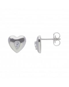 New Sterling Silver Heart Shaped Cubic Zirconia Stud Earrings