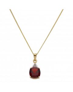 New 9ct Yellow Gold  Garnet & Diamond Pendant & 18" Necklace
