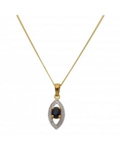 New 9ct Sapphire & Diamond Pendant & 18" Chain Necklace