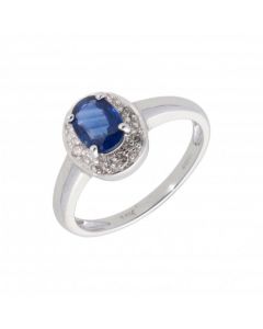 New 9ct White Gold Sapphire & Diamond Oval Cluster Ring