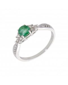 New 9ct White Gold Emerald & Diamond Cluster Ring