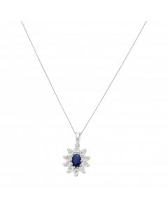 New 9ct White Gold Sapphire & Diamond Cluster Pendant & Necklace