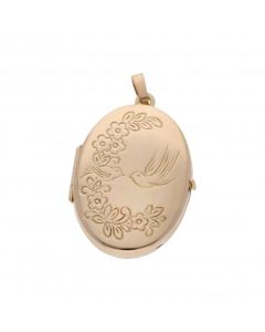 Pre-Owned 9ct Yellow Gold Lovebirds Oval Locket Pendant