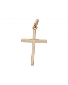 Pre-Owned 9ct Yellow Gold Lourdes Engraved Cross Pendant