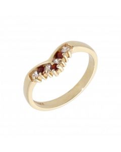 Pre-Owned 9ct Yellow Gold Garnet & Cubic Zirconia Wishbone Ring