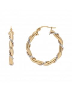 New 9ct Yellow & White Gold Rope Twisted Creole Hoop Earrings