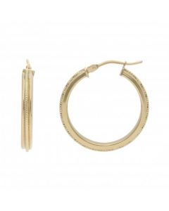 New 9ct Yellow Gold Diamond-Cut Rope Design Hoop Earrings