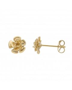 New 9ct Yellow Gold Rose Flower Stud Earrings