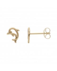 New 9ct Yellow Gold Open Dolphin Stud Earrings