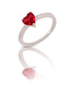 New Sterling Silver White & Red Cubic Zirconia Heart Ring