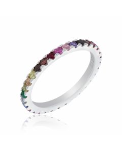 New Sterling Silver Multi Coloured Cubic Zirconia Band Ring