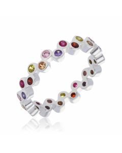 New Sterling Silver Multi Coloured Cubic Zirconia Band Ring