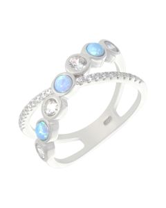 New Sterling Silver Cultured Opal & Cubic Zirconia Ring