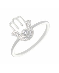 New Sterling Silver Cubic Zirconia Hamsa Hand Ring