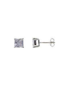 New Sterling Silver 6mm Cubic Zirconia Square Stud Earrings